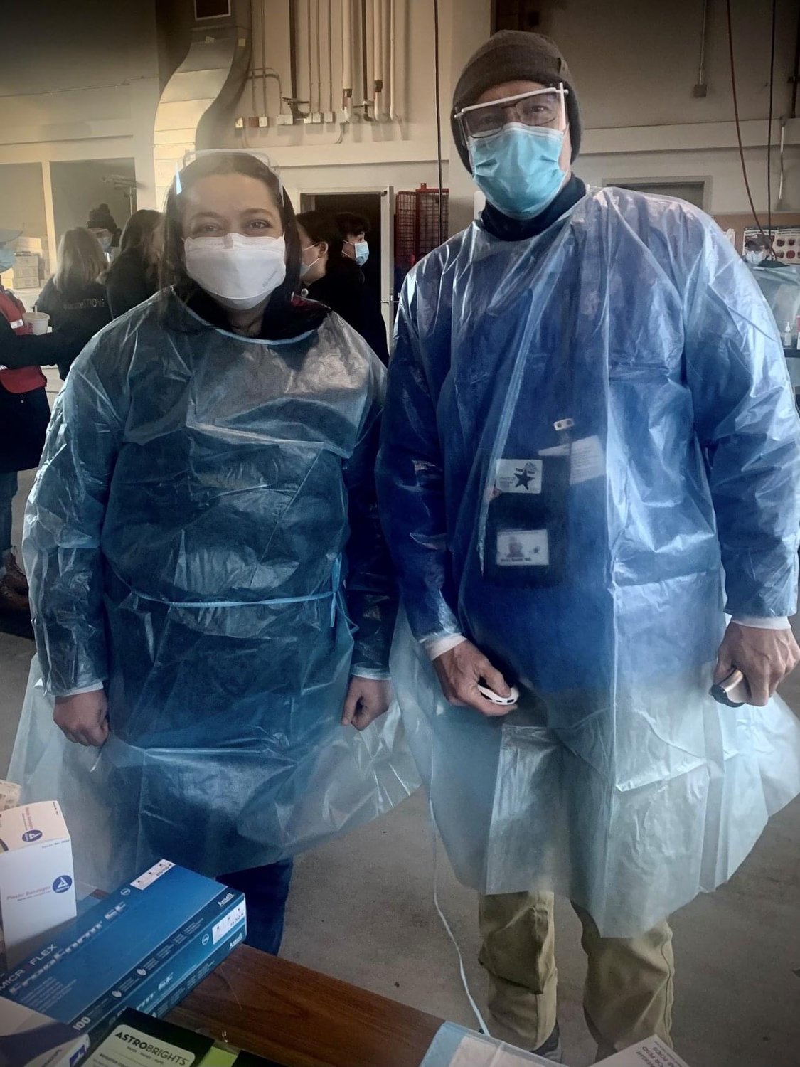 Thurston County Health Officer Dr. Dimyana Abdelmalek (left) and Medical Reserve Corps Physician Dr. Britt Smith (right) prepare to vaccinate patients on Mar. 6, 2021.