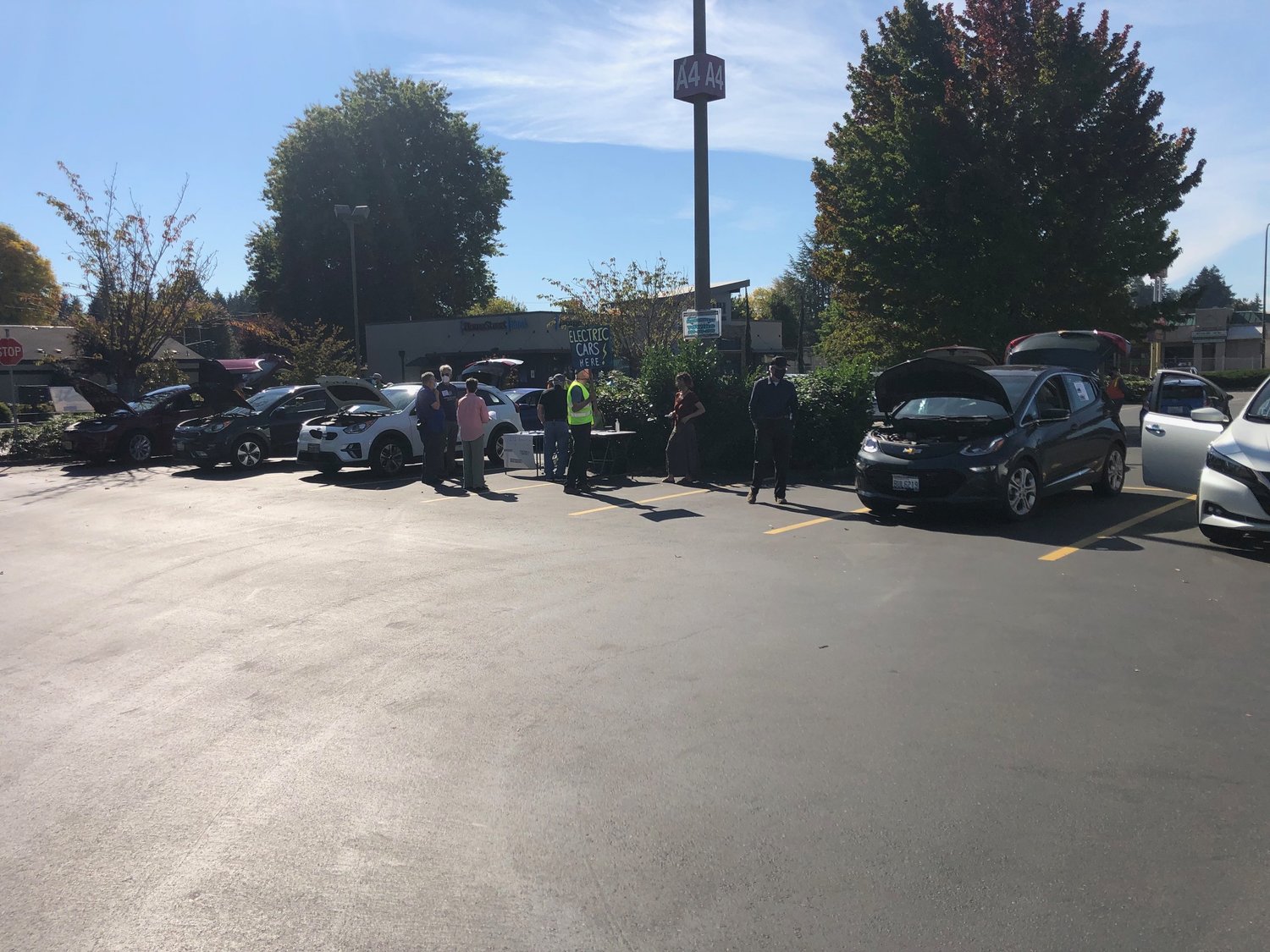 More than a dozen diehard electric vehicle proponents showed up for Thurston Climate Action Team's flash mob gathering on Sat., Sept. 25, 2021.