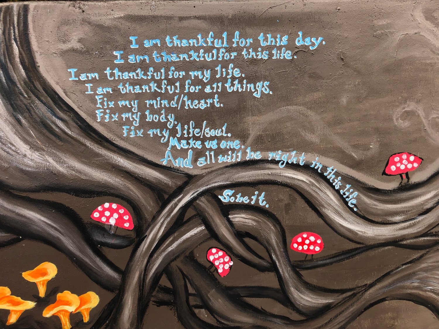 This is the English translation of the Native American prayer is painted on the Climate Justice Wall in west Olympia. See original translation in the next photo.