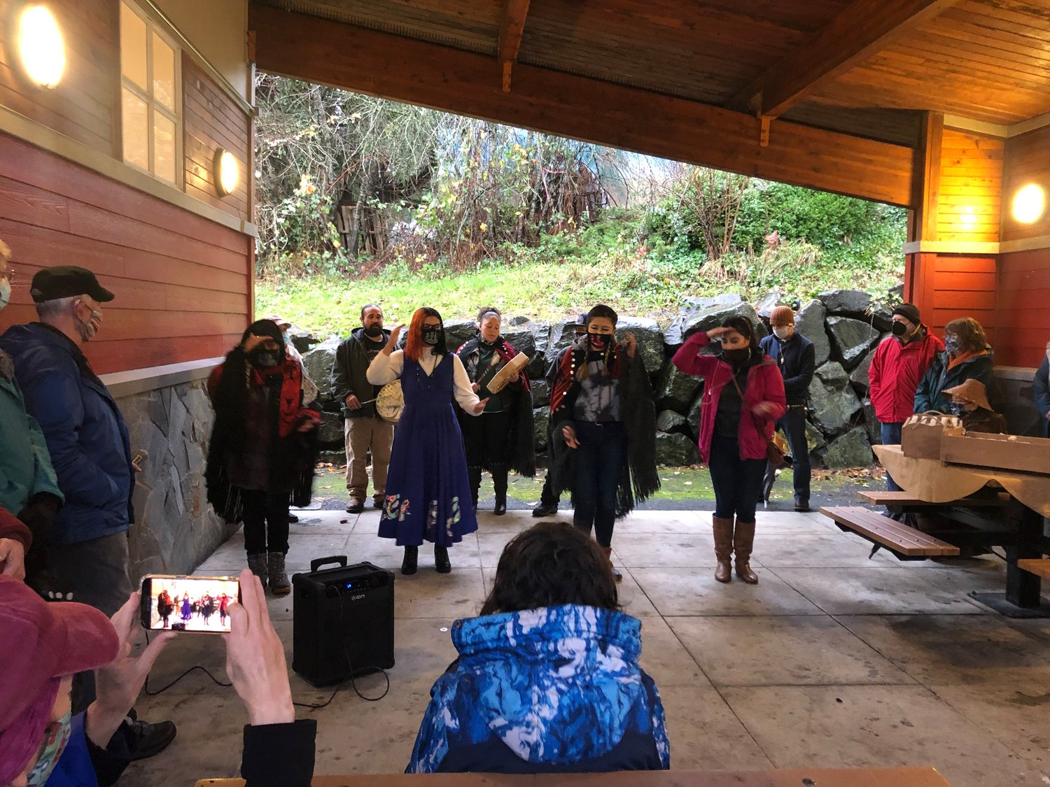 Dancers and singers from the Squaxin Island Tribe performed at the dedication ceremony for "Unity" on Dec. 11, 2021.
