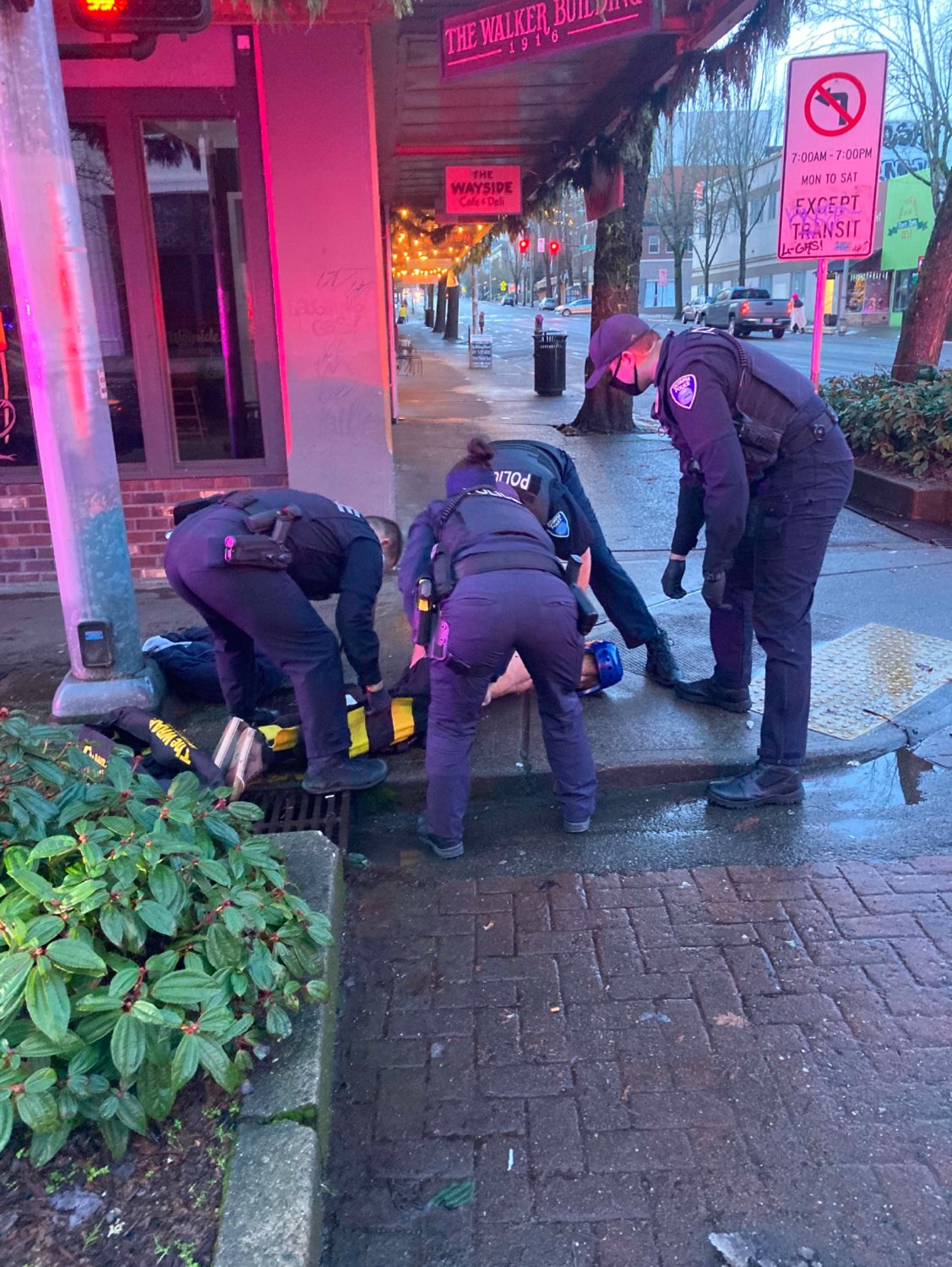 Four officers were involved in the Jan. 4 arrest of Riley James Evans in downtown Olympia.