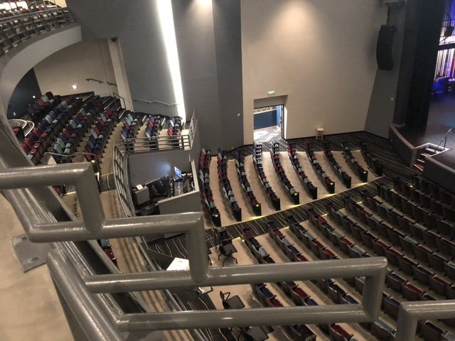 Looking down from the upper box, you can see the lower audience seats.