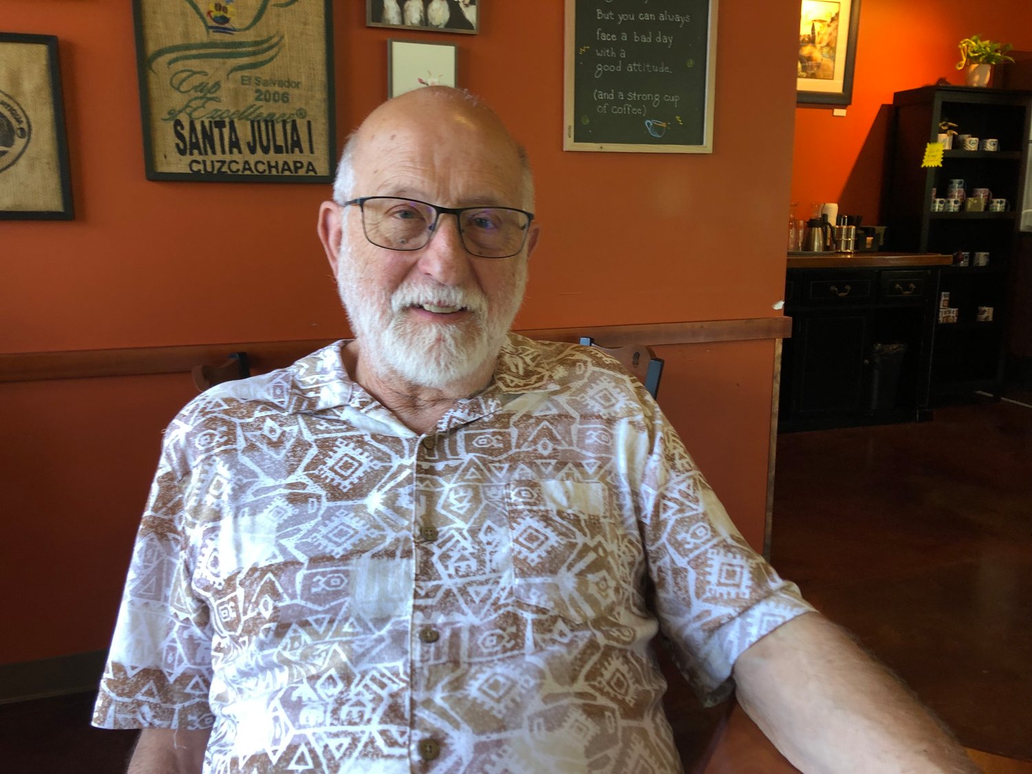 Ken Balsley at his favorite coffee shop, July 26, 2022.